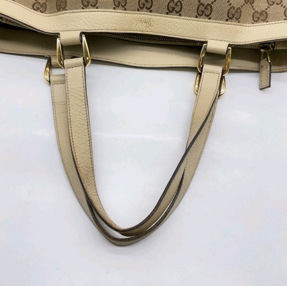 Authentic Gucci GG Canvas Leather Beige/White Tote Bag - Picture 6 of 16